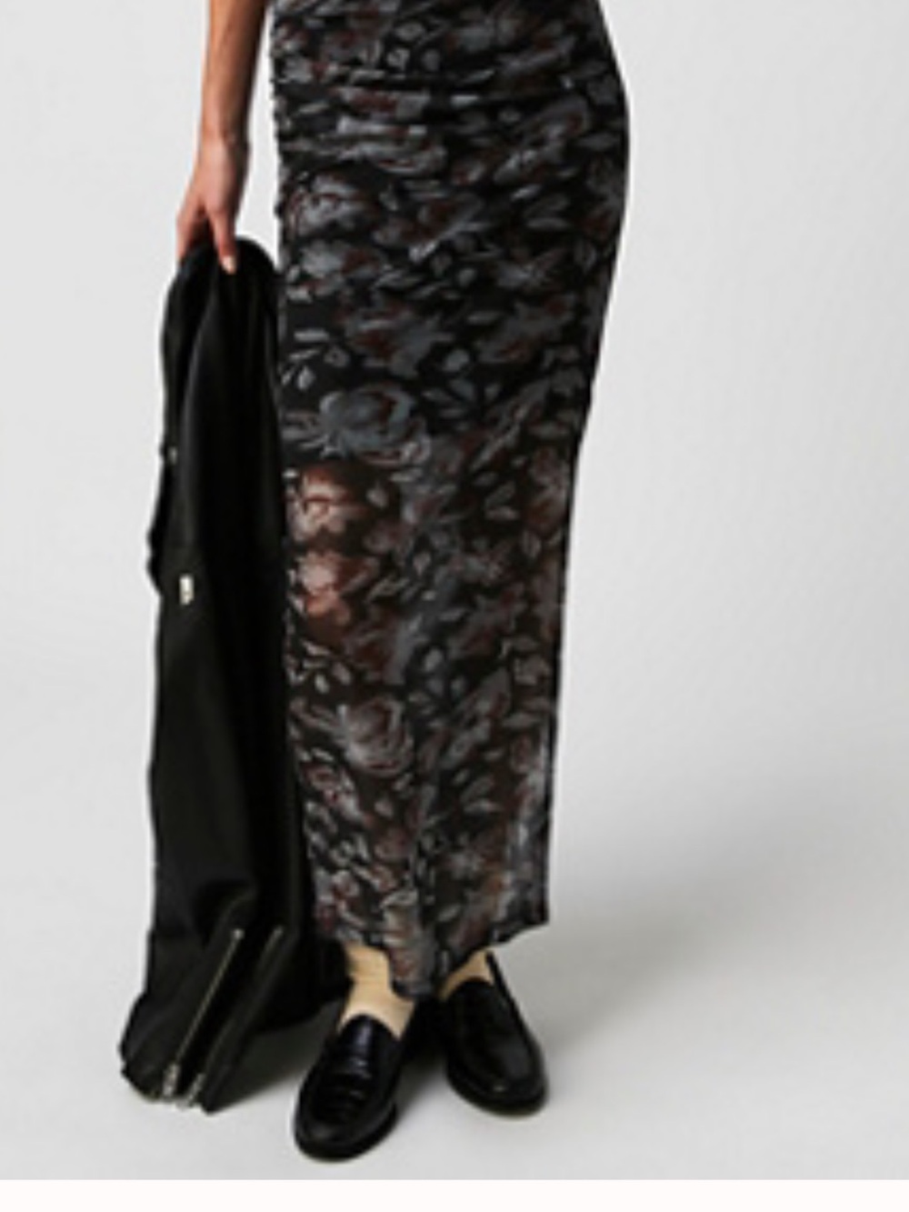 Free People Galaxy Black Sheer Floral Midi Skirt